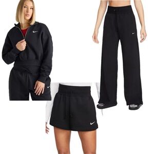 Nike SET of 3 Phoenix Fleece Quarter Zip, Wide Leg Pants and Shorts